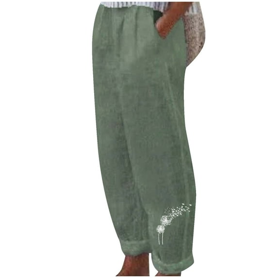 HomeGardon Linen Pants Women Pants for Women,Fashion Women Summer Casual Loose Cotton and Linen Pocket Print Trousers Pants,S-XXXL