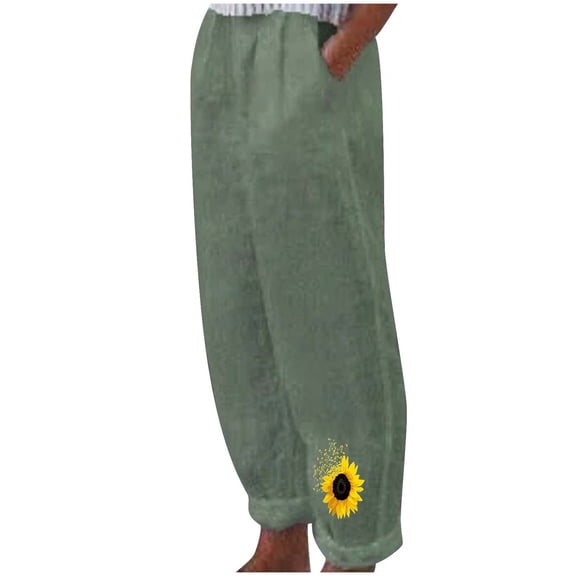HomeGardon Linen Pants Women Pants for Women,Fashion Women Summer Casual Loose Cotton and Linen Pocket Print Trousers Pants,S-XXXL