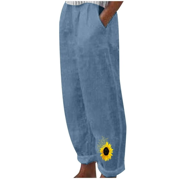 HomeGardon Linen Pants Women Pants for Women,Fashion Women Summer Casual Loose Cotton and Linen Pocket Print Trousers Pants,S-XXXL