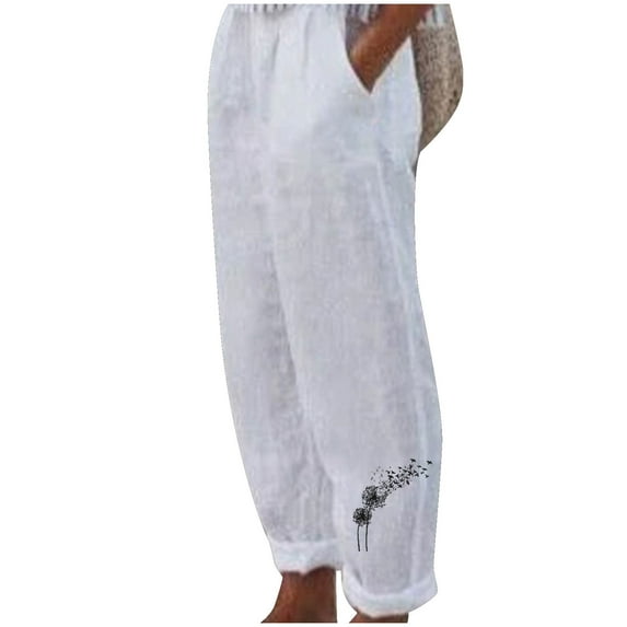 HomeGardon Linen Pants Women Pants for Women,Fashion Women Summer Casual Loose Cotton and Linen Pocket Print Trousers Pants,S-XXXL