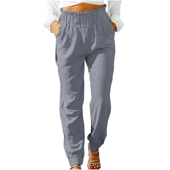 HomeGardon Linen Pants Women Pants for Women,Fashion Women Summer Casual Loose Cotton and Linen Pocket Solid Trousers Pants,S-XXXL