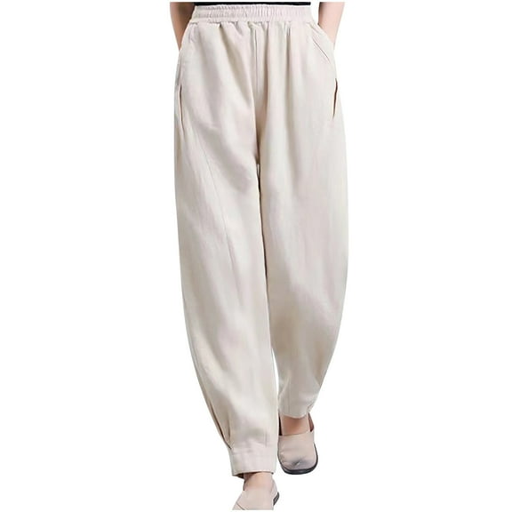 HomeGardon Linen Pants Women Pants for Women,Women's Summer Printed Five Points Large Size Cotton Linen Pants Casual Pants Shorts,M-XXL