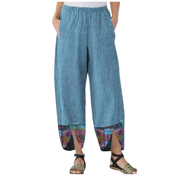 HomeGardon Linen Pants Women Plus Size Pants for Women,Fashion Women Summer Casual Loose Cotton and Linen Pocket Printing Trousers Pants,S-XXXXXL