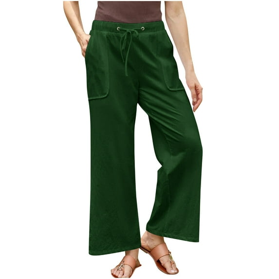 HomeGardon Linen Pants Women Plus Size Pants for Women,Spring Solid Color Lace-Up with Cotton and Linen All Straight Leg Casual Pants,S-XXXXXL