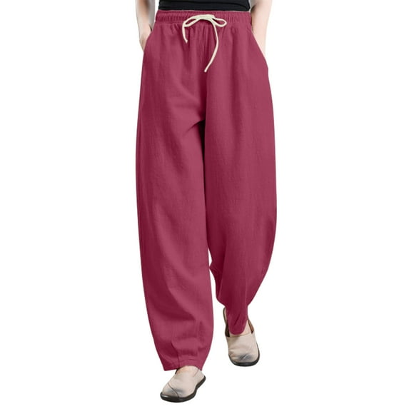 HomeGardon Linen Pants Women Clearance!Plus Size Pants for Women,Womens Solid Color Cotton and Linen Casual Lantern Pocket Drawstring Pants,M-XXXXXL