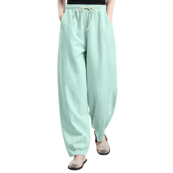 HomeGardon Linen Pants Women Plus Size Pants for Women,Womens Solid Color Cotton and Linen Casual Lantern Pocket Drawstring Pants,M-XXXXXL