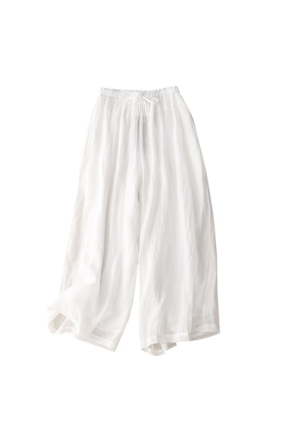 Linen Pants Women Wide Leg Pants,Women Solid Color and Linen Double Layer Lining Cropped Casual Pants,M-XXL