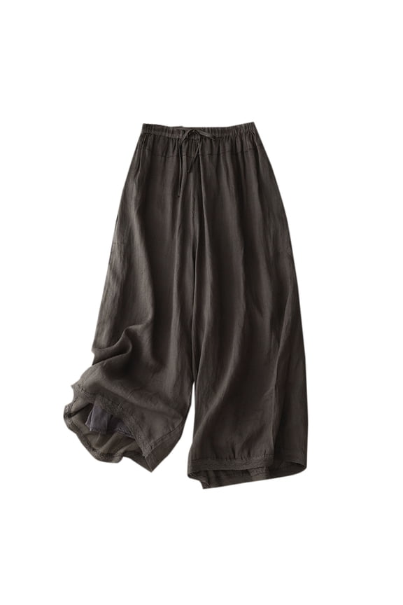 Linen Pants Women Wide Leg Pants,Women Solid Color and Linen Double Layer Lining Cropped Casual Pants,M-XXL