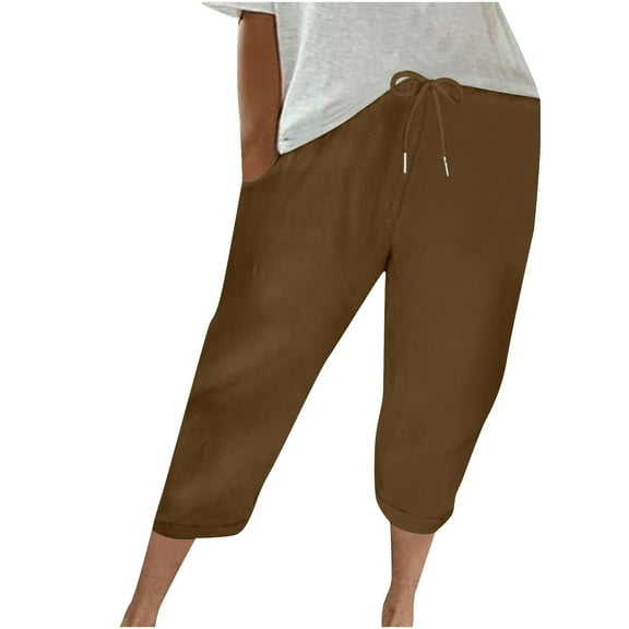 HomeGardon,Linen Pants Women Fashion Womens Casual Solid Color Elastic Loose Pants with Pocket,S-XXL