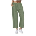 thumbnail image 1 of HomeGardon Linen Pants Women Summer Clearance! Womens Casual Elastic High Waisted Drawstring Pants, Straight Leg Ankle Length Cotton Trousers with Pocket Work Pants Trousers Black,S-3XL, 1 of 5