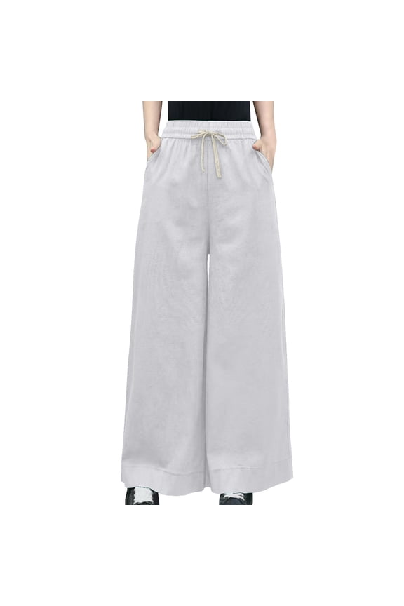 Linen Pants Women Wide Leg Pants Womens Solid Color High Waist Hanging Feeling Large Size Loose Casual Linen Straight Leg Pants,Free Size