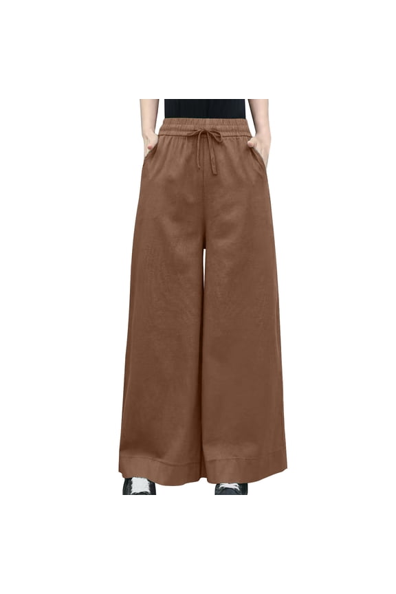 Linen Pants Women Wide Leg Pants Womens Solid Color High Waist Hanging Feeling Large Size Loose Casual Linen Straight Leg Pants,Free Size