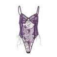 thumbnail image 1 of HomeGardon Lingerie for Women Women Sexy Lace Up Floral Embroidered Teddy Lingerie Bodysuit Top Mesh Sheer One Piece Blue S-XL, 1 of 5