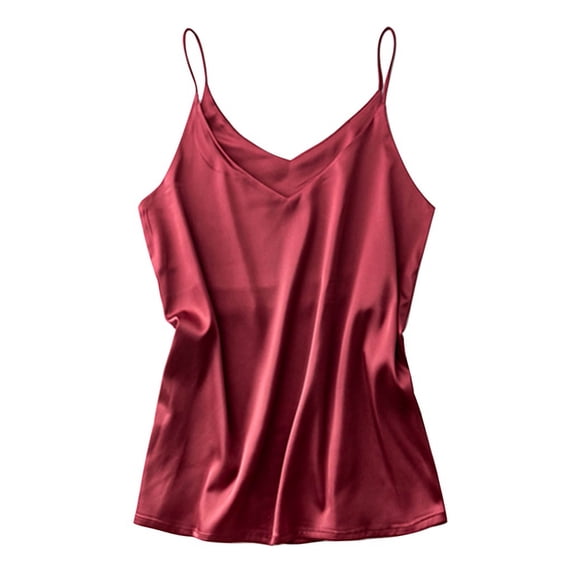 HomeGardon Lingerie for Women Womens Silk Satin Tank Tops V Neck Casual Cami Sleeveless Camisole Blouses Summer Basic Tank Shirt