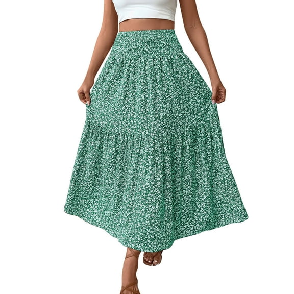 HomeGardon Maxi Skirts for Women Fashion Women Casual Summer Print Elastic Waist Ankle Skirt,S-XL