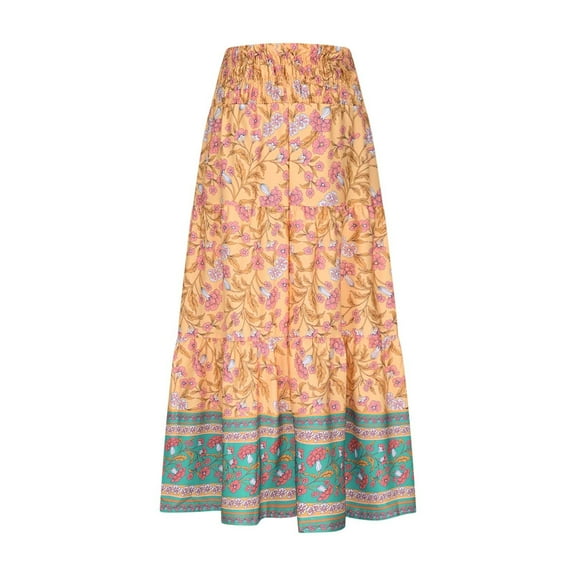 HomeGardon Maxi Skirts for Women Bohemian Long Skirts Flowy High Waist A Line Maxi Skirts for Women Summer Pleated Mini Skirts,S-XXXL