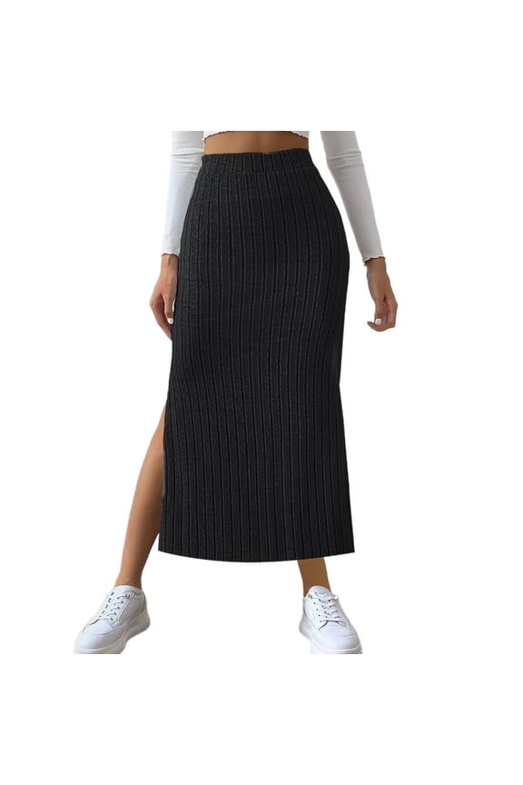 Skirts for Women Summer Solid Slim Knitting Skirt A-line Side Slit Elastic Skirt,S-XXXXXL