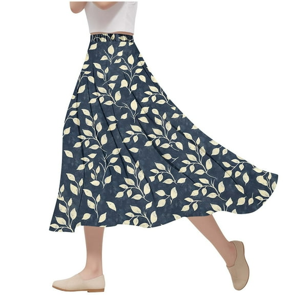 HomeGardon Maxi Skirts for Women Long Skirts Summer Women's Fashion Printing A Character Elastic Waist Big Leisure Time Skirt,S-XXXL