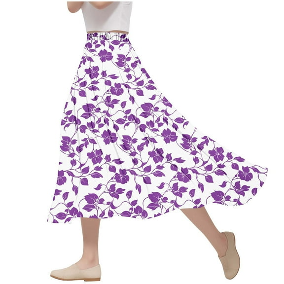 HomeGardon Maxi Skirts for Women Long Skirts Summer Women's Fashion Printing A Character Elastic Waist Big Leisure Time Skirt,S-XXXL