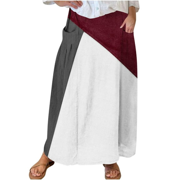 HomeGardon Maxi Skirts for Women Long Skirts Summer Women's Printed Elastic Waistband Pleated Pocket Skirt with Mid Calf Skirt,S-XXXXXL