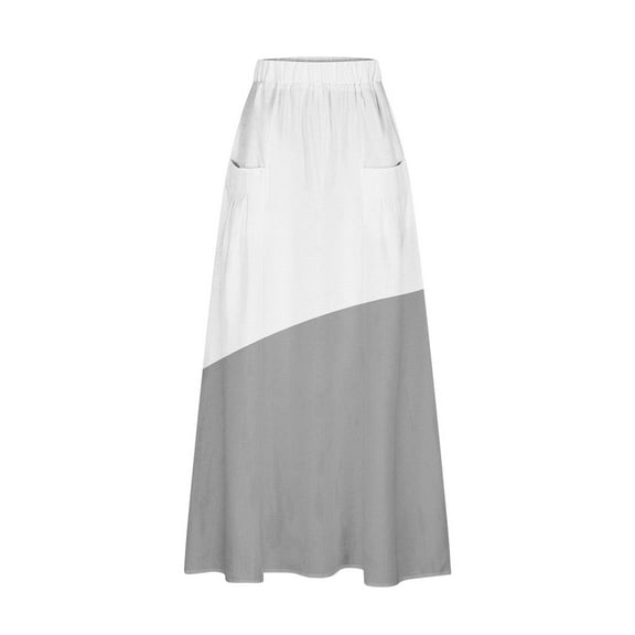 HomeGardon Maxi Skirts for Women Long Skirts Summer Women's Printed Elastic Waistband Pleated Pocket Skirt with Mid Calf Skirt,S-XXXXXL