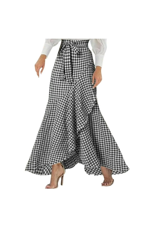 Maxi Skirts for Women Long Skirts Summer Women's Temperament Lattice High Waist Irregular Hem Wrap Skirt,S-XXXXXL