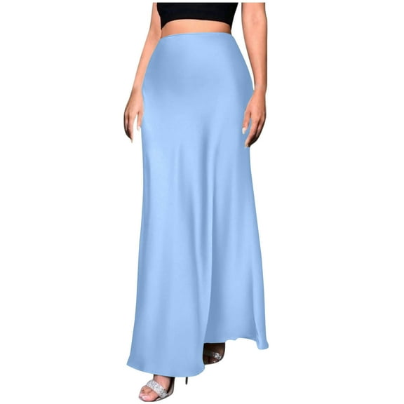 HomeGardon Maxi Skirts for Women Long Skirts Summer Womens Fashion Solid Color A Character Satin Fabric Invisible Zipper Half Length Skirt,XS-XL