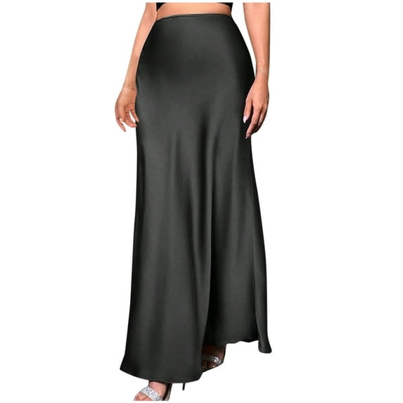 HomeGardon Maxi Skirts for Women Long Skirts Summer Womens Fashion Solid Color A Character Satin Fabric Invisible Zipper Half Length Skirt,XS-XL