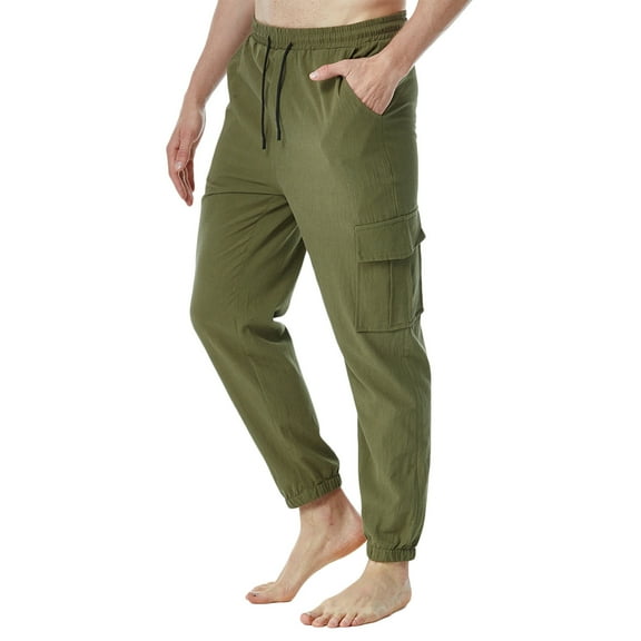HomeGardon Mens Pants Men's Joggers Pants Casual Baggy Cotton Drawstring Tapered Sweatpants Cargo Loose Fit Trousers with Multi-Pockets Men's Workout Joggers Stretch Hiking Cargo Pants