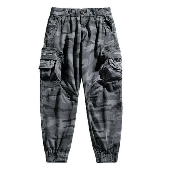 HomeGardon Mens Pants Mens Cargo Pants Casual Joggers Athletic Pants Cotton Loose Straight Sweatpants, Mens Tapered Elastic Waisted Button Cargo Pants Gym Trousers with Multi Pockets