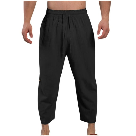 HomeGardon Mens Pants Mens Casual Cotton Linen Pants Loose Fit Elastic Drawstring Waist Straight-Legs Summer Yoga Beach Long Pants Men's Joggers Baggy Lounge Pajama Pants S-XXL