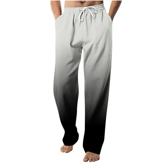HomeGardon Mens Pants Saving Mens Casual Linen Pants Loose Fit Elastic Drawstring Waist Straight-Legs Summer Yoga Beach Long Pants, Lightweight Lounge Full Length Trousers Pajamas S-5XL