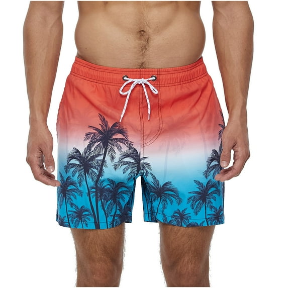 HomeGardon Men's Shorts Men's Plus Size Swim Trunks Elastic Waist Swimsuit Beach Shorts Swimwear Bathing Suit with Compression Liner Quick Dry Printed Board Shorts Navy,M-4XL