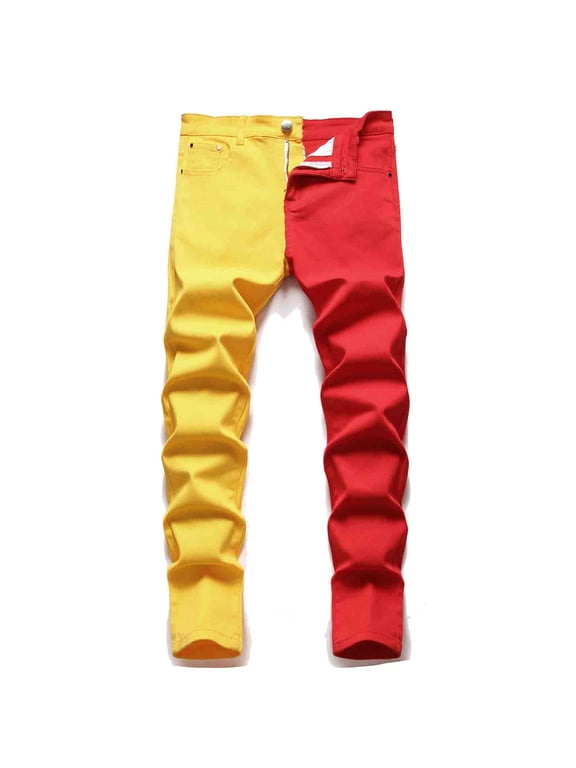 Mens Pants Men's Cotton Slim Fit Stretch Jeans Ripped Skinny Jeans for Men,Distressed Straight Leg Fashion Comfort Flex Waist Pants Red&Green,S-XXL