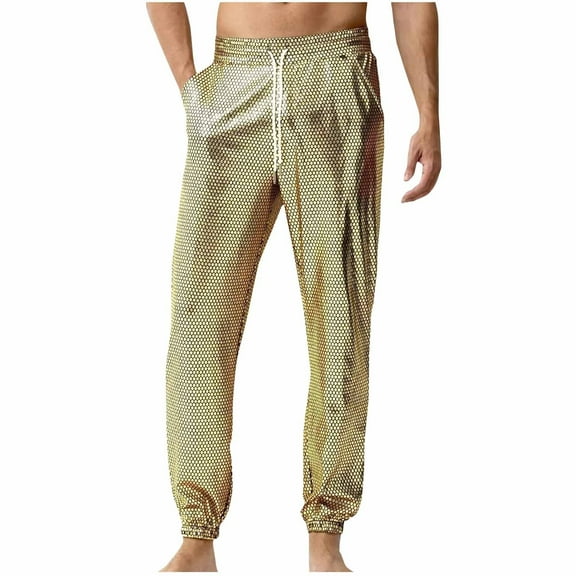 HomeGardon Mens Sweatpants Mens Pants Sweatpants for Men Joggers with Pockets Fashion Leisure Nightclub Draw Rope Ventilation Glitter Jogging Trousers,S-XXXL