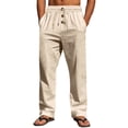 thumbnail image 1 of HomeGardon Mens Pants Man Solid Color Beach Button Style Loose -friendly Ventilate Linen Trousers,S-XXXL, 1 of 7