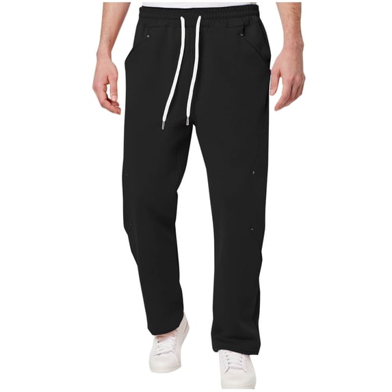 HomeGardon Mens Pants Man Solid-Color Loose Casual Pocket Drawstring Elastic-Waist Full Length Pants,S-XXXL