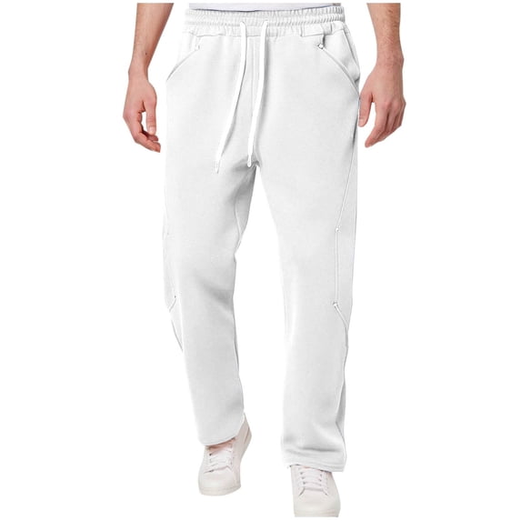 HomeGardon Mens Pants Man Solid-Color Loose Casual Pocket Drawstring Elastic-Waist Full Length Pants,S-XXXL
