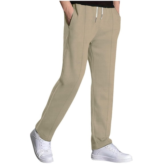 HomeGardon Mens Pants Men Fashion Casual Solid Pocket Waist Drawstring Straight Pants,S-XXXL
