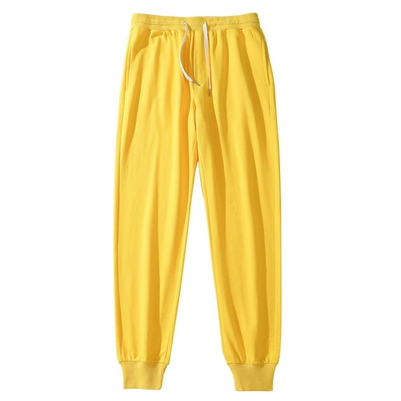 HomeGardon Mens Pants Men Fashion Casual Sport Solid Elastic Waist Drawstring Full Length Pants,S-XXL