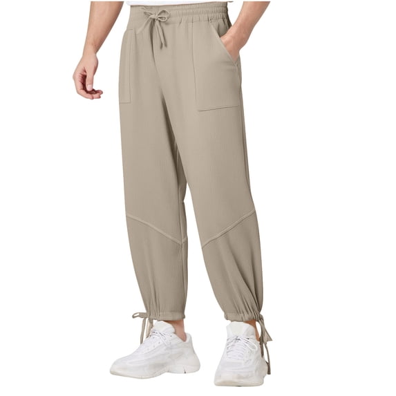HomeGardon Mens Pants Men's Casual Fashion Pocket Elastic Ankle Binding Solid Color Elastic Waist Jogger Pants,S-XXXL