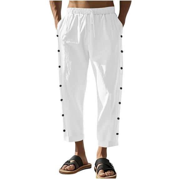 HomeGardon Mens Pants Men's Casual Holiday Pocket Drawstring Solid Color Elastic Waist Cropped Pants,XS-XXXXL