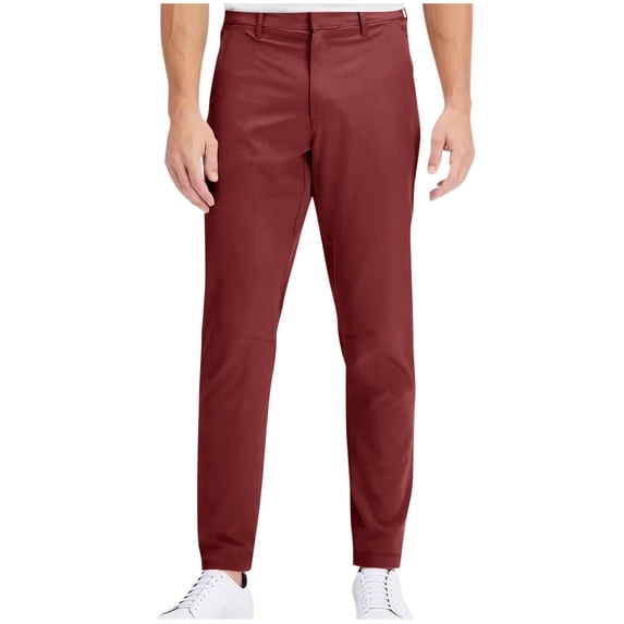 HomeGardon Mens Pants Men's Casual Thin Solid Color Business Daily Pocket Tapered Mid Waist Button Pants,M-XXXXL