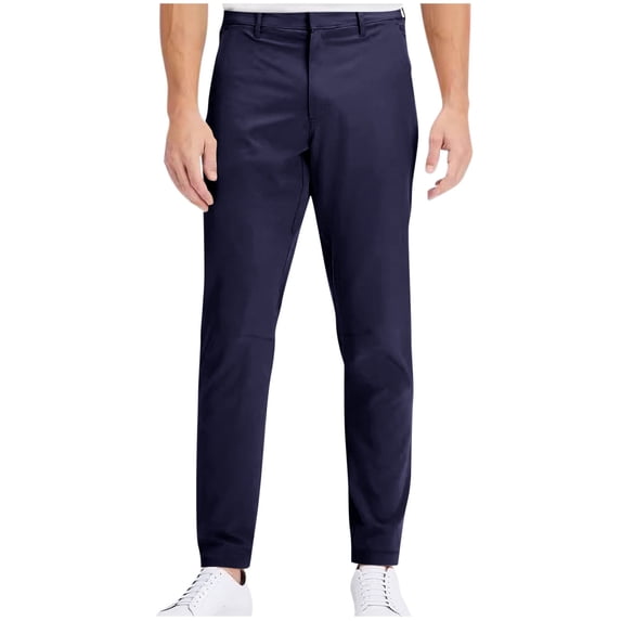 HomeGardon Mens Pants Men's Casual Thin Solid Color Business Daily Pocket Tapered Mid Waist Button Pants,M-XXXXL