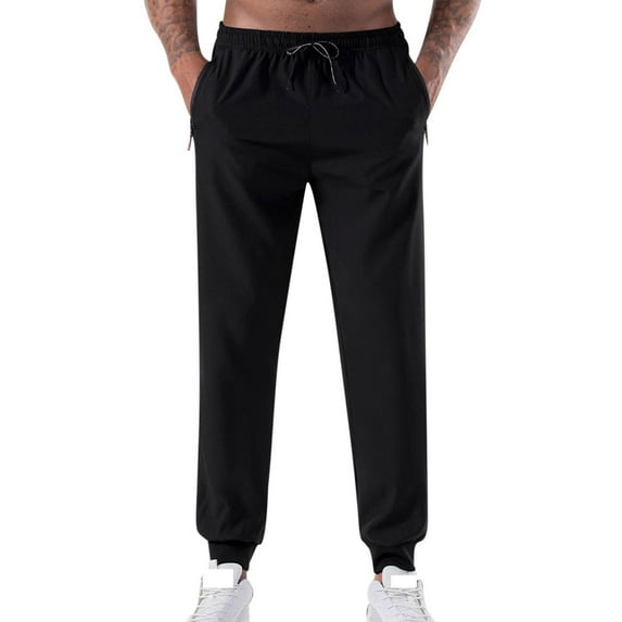 HomeGardon Mens Pants Men's Solid Color Ice Silk Elastic Drawstring Casual Sports Pants,XS-XXL