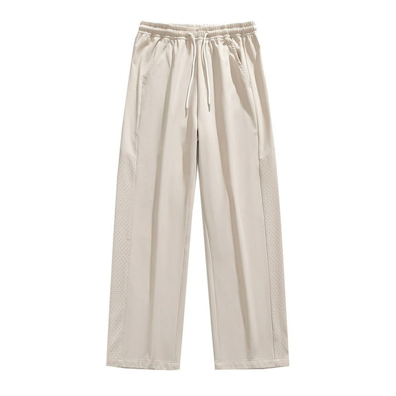 HomeGardon Mens Pants Summer Ice Silk Pants Men's Thin Wide Leg Pants Solid Color Casual Pants Loose Straight Tube Men's Pants,M-XXXXL