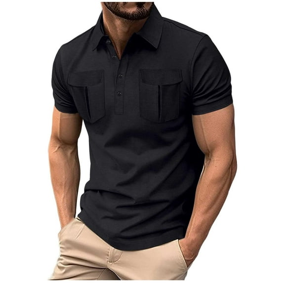 HomeGardon Mens Shirts Turn Down Collar Short Sleeve,Mens Shirts Turn Down Collar Casual Solid-Color Button Pocket Short Sleeve Turndown Collar Shirt,S-XXXL