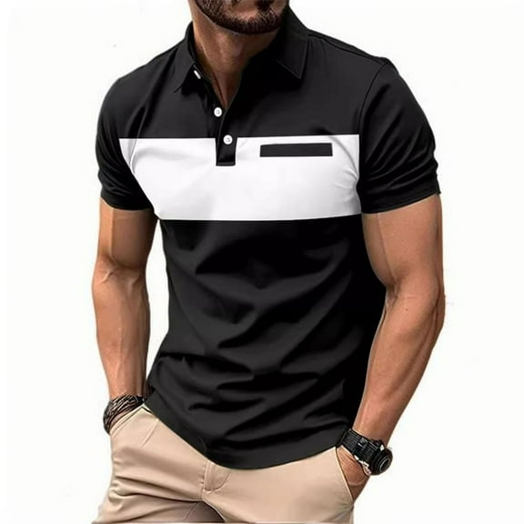 HomeGardon Mens Shirts Turn Down Collar Short Sleeve,Mens Shirts Turn Down Collar Color Match Lapel Short Sleeve Pol Shirt Fallow Color Contrast Pol Shirt,S-XXXL