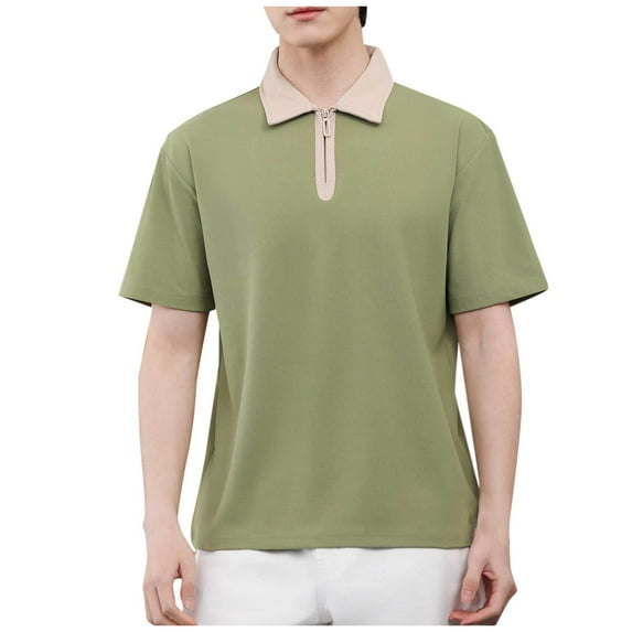 HomeGardon Mens Shirts Turn Down Collar Short Sleeve,Mens Shirts Turn Down Collar Men Solid-Color Casual Zipper Short Sleeve Turndown Collar Shirt,S-XXXL