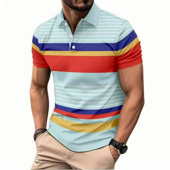 HomeGardon Mens Shirts Turn Down Collar Short Sleeve,Mens Shirts Turn Down Collar Streak Lapel Short Sleeve Pol Shirt Fallow Color Contrast Pol Shirt,S-XXXL